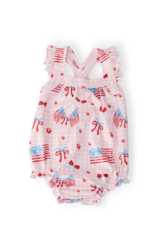 Patriotic Pink Gingham Ruffle Cross-Back Baby Romper – Fancy Flags Edition-160 Dress/Romper/Jumpsuit-Mila & Rose-Baby In Bloom