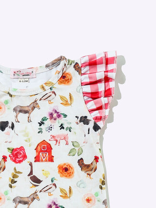 Little Farmer Floral Romper – Gingham Ruffle Baby One-Piece-160 Dress/Romper/Jumpsuit-Clover Cottage-Baby In Bloom