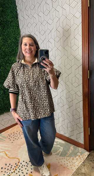 Leopard Contrast Collared Shirt