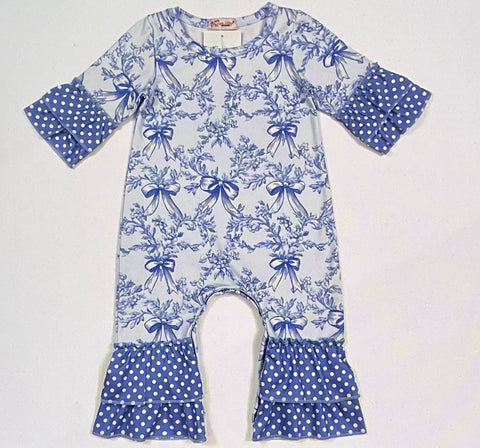 Blue damask romper