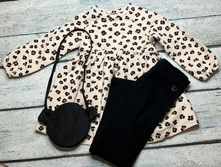 Flower print Fleece Dress with Purse