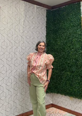 Blush Floral Button-Front Women’s Blouse