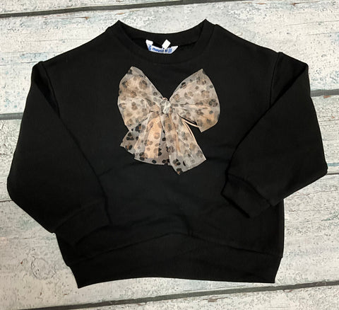 Black sweater with leopard bow