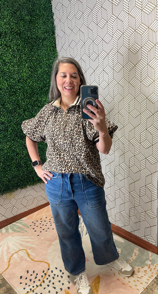 Leopard Conttrast Collared Shirt