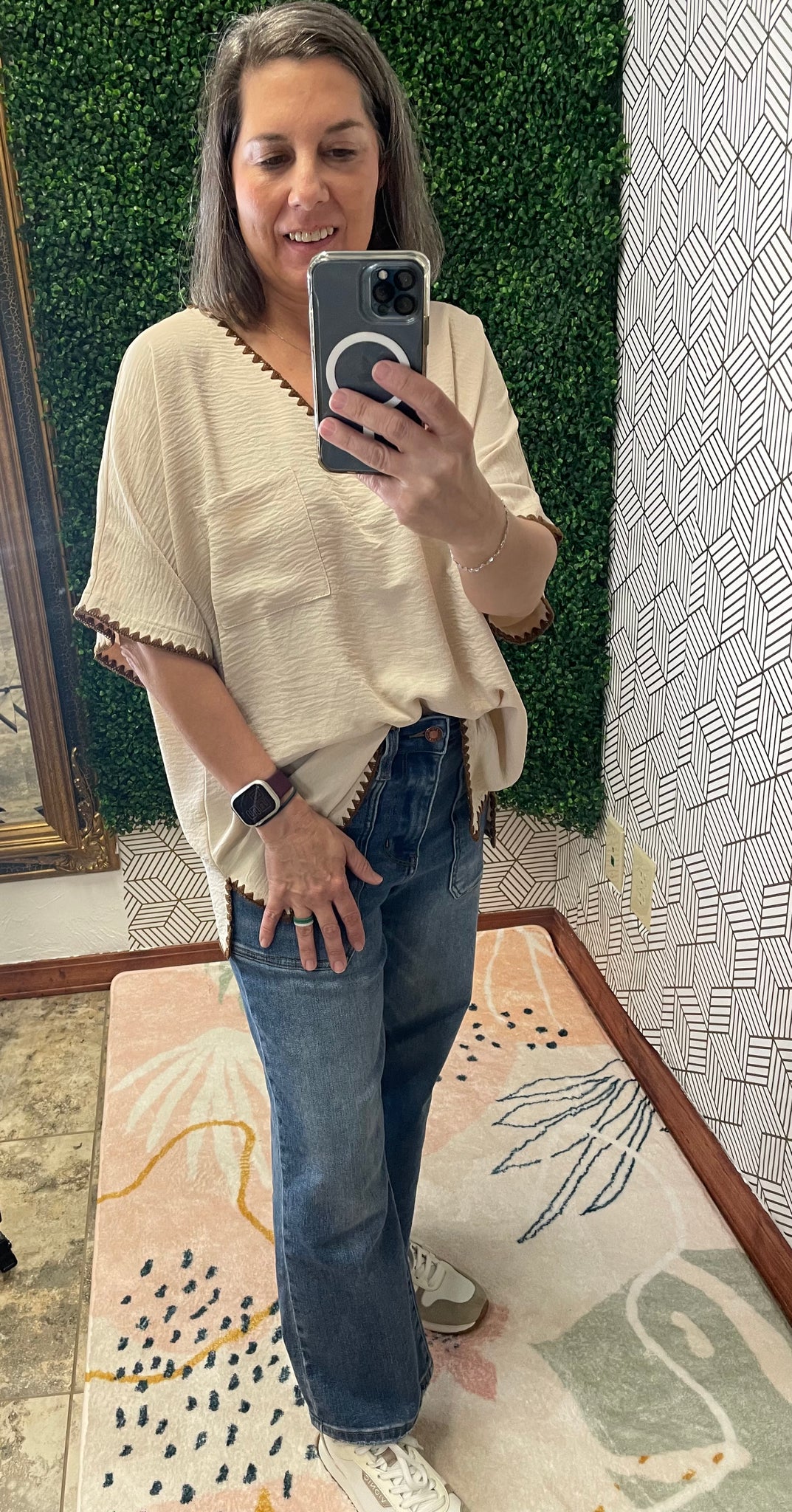 Oatmeal Shirt with Brown Trim Shirt