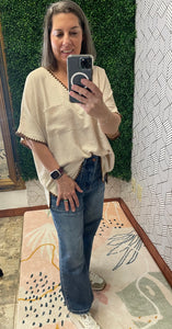 Oatmeal Shirt with Brown Trim Shirt