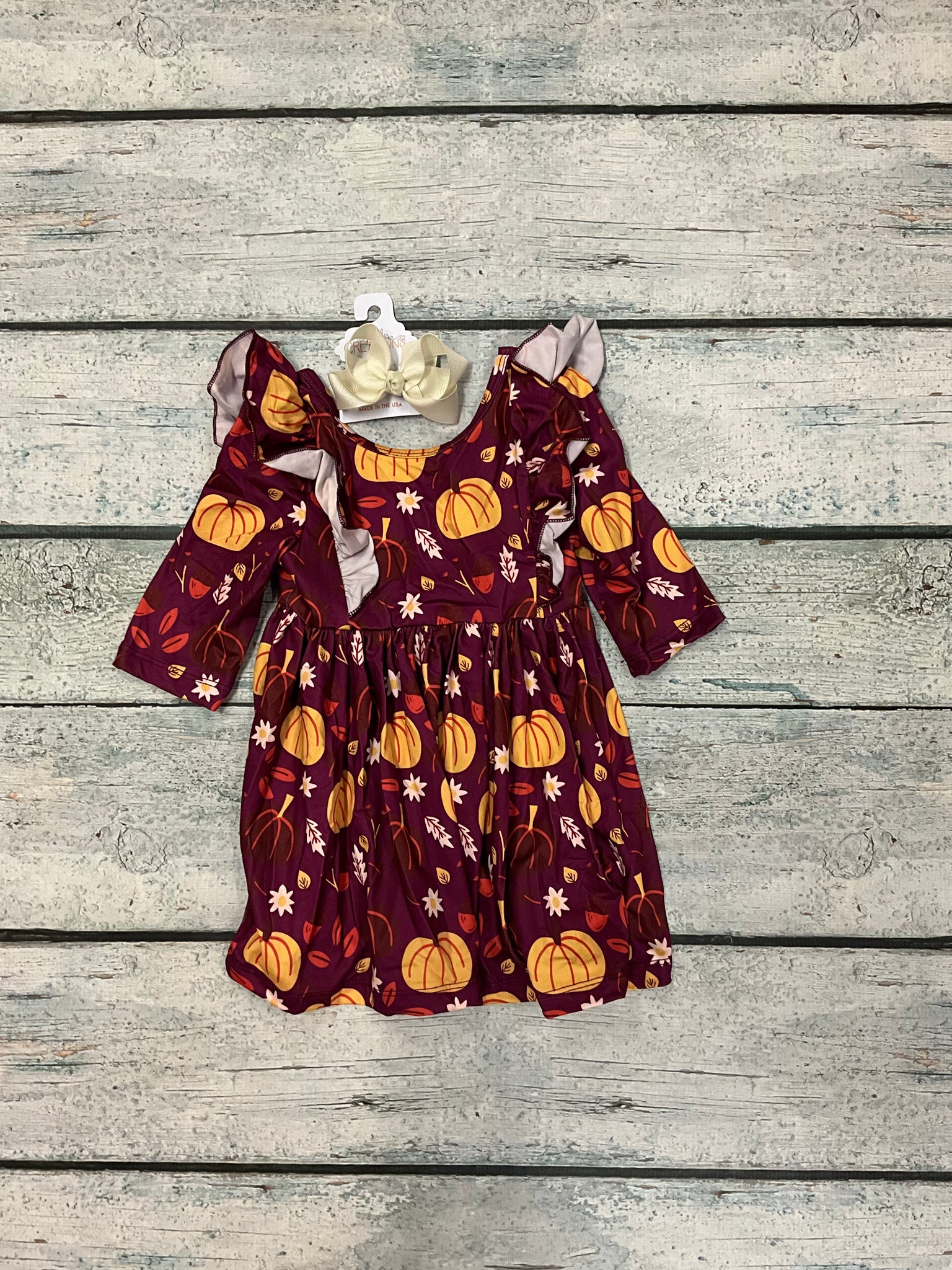 Pumpkin Patch 3/4 Sleeve Ruffle Twirl Dress