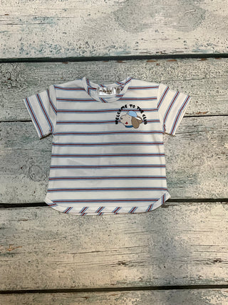 "Welcome to the Club" Striped Knit Tee – Premium Toddler Graphic Top-130 Kids Tops-Mayoral USA-Baby In Bloom