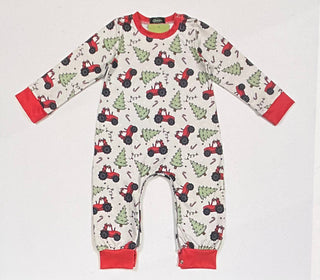 Red tractor tree romper