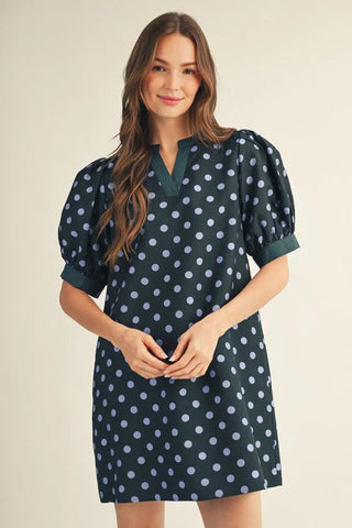 Harlow Puff Sleeve Polka Dot Shift Dress