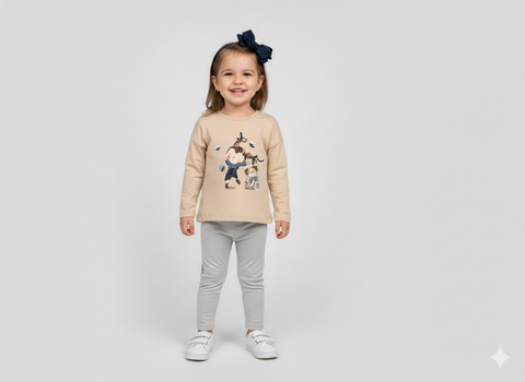 Sleeve Graphic Tee LIttle Girl and Her Dog Shirt