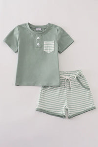 Green Stripe Short Set
