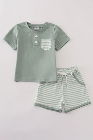 Green Stripe Short Set
