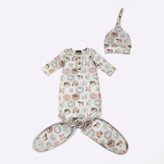 Honeycomb Farm Knotted Gown and Hat-110 Footie/pjs/coverall/gown-Clover Cottage-Baby In Bloom