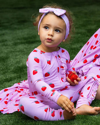 Hadley Convertible Ruffle Poppy -Strawberry Bamboo Footie-110 Footie/pjs/coverall/gown-Lev Baby-Baby In Bloom