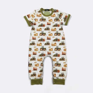 Little Farmer Hay Bale Romper | Ultra-Soft Baby Boy One-Piece-160 Dress/Romper/Jumpsuit-Clover Cottage-Baby In Bloom