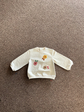 Textured Bloom Cream Sweatshirt – Big Floral Applique Pullover-130 Kids Tops-Mayoral USA-Baby In Bloom