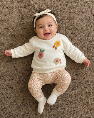 Textured Bloom Cream Sweatshirt – Big Floral Applique Pullover-130 Kids Tops-Mayoral USA-Baby In Bloom