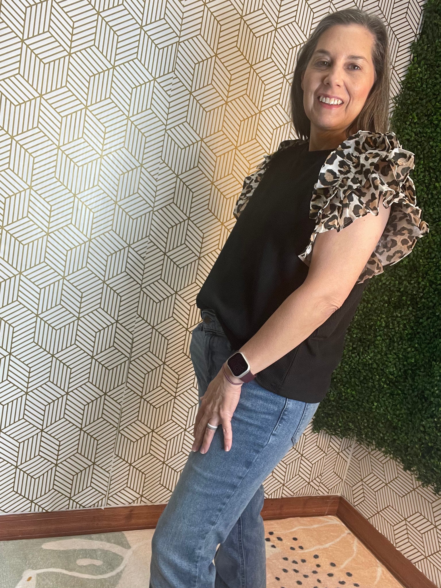 Black Shirt with Leopard Sleeves