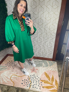 Green Dress with Leopard Accents 