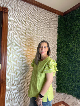 Avacado ruffled Sleeve Shirt