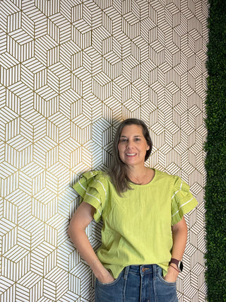 Avacado Ruffled Sleeve Shirt