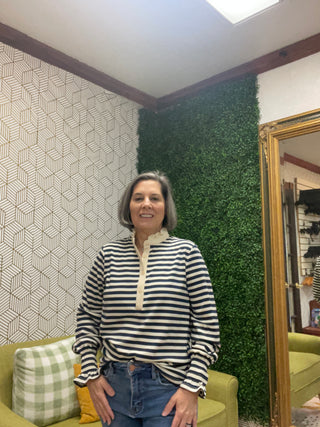 Navy Stripe High Neck Shirt