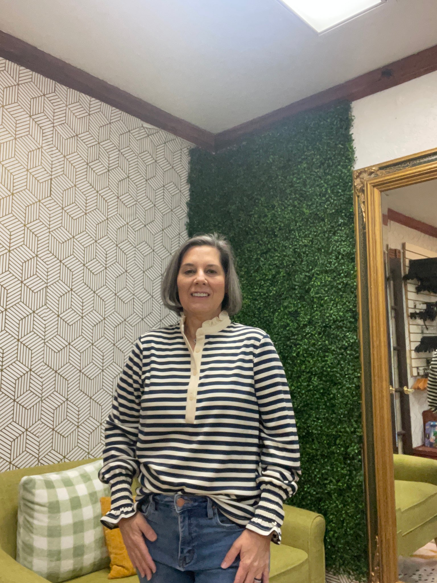 Navy Stripe High Neck Shirt