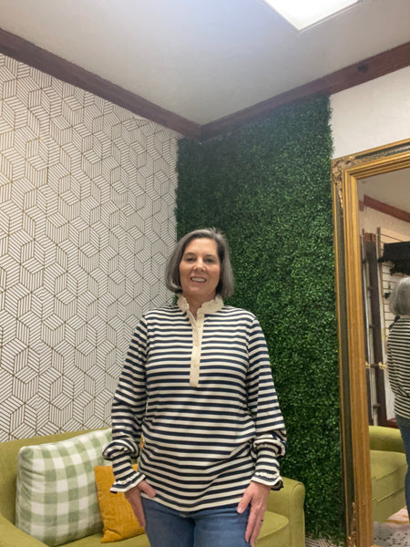 Navy Stripe High Neck Shirt