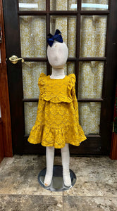 Mustard Eyelet Bib Front Dress