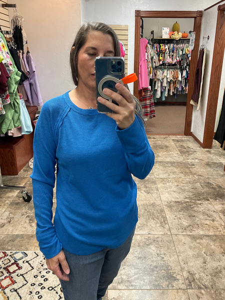 Long Sleeve Waffle Shirt Ocean Blue