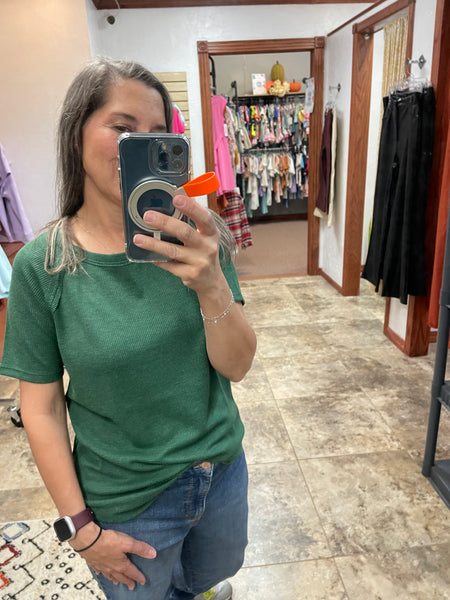 Waffle Weave Shirt Hunter Green