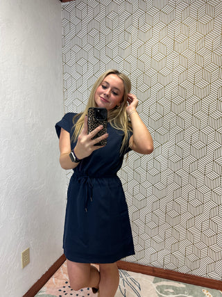 Navy Knit Tie Waist Dress