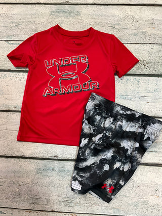 Red UA Tech Printed Short Set-Carryover Spring Summer-Under Armour-Baby In Bloom