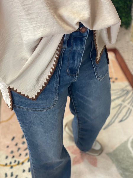 Oatmeal Shirt with Brown Trim Shirt