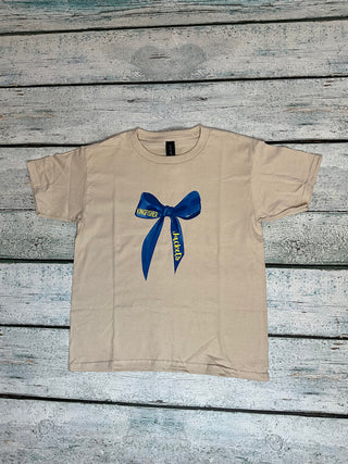 Big bow little writing shirt tan Gildan 
