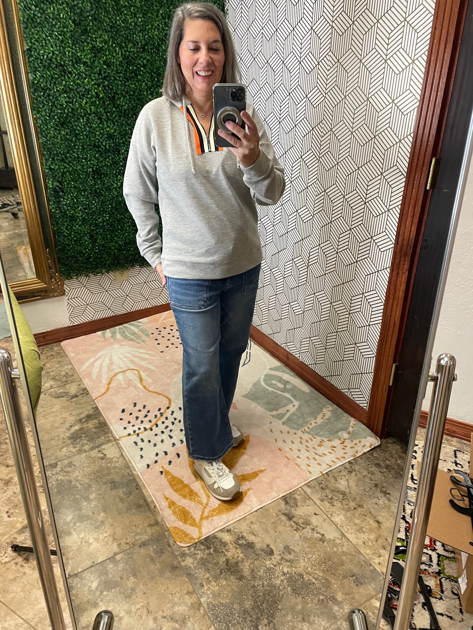 Grey Thermal Hoodie with Racing Stripe Collar
