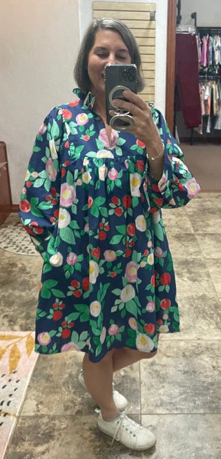Bright Navy Floral Dress