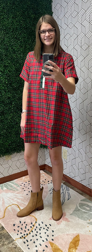 Plaid Short Dress, Red-Distress-Entro-Baby In Bloom