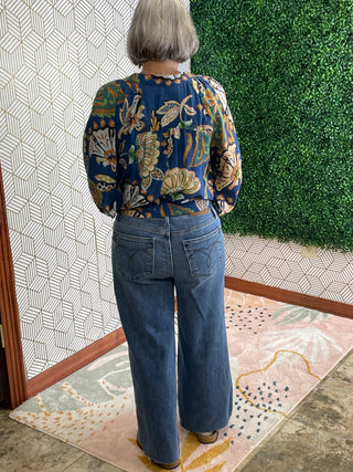 High Waisted Wide Crop Classic Raw Hem Jeans