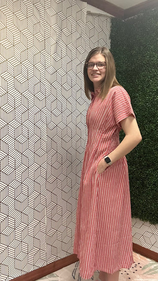Seaside Classic: Red & White Striped Button-Down Maxi Dress-230 Womens Dress/Romper/jump-Stacccato-Baby In Bloom