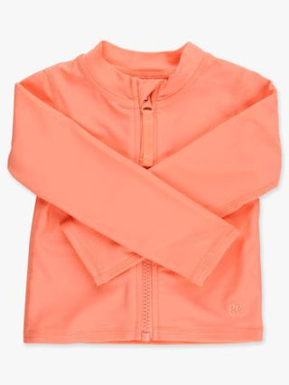 Coral Long Sleeve Zip Rash Guard-Distress-Ruffle Butts-Baby In Bloom