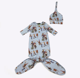 Blue Dude Ranch Knotted Gown-110 Footie/pjs/coverall/gown-Clover Cottage-Baby In Bloom
