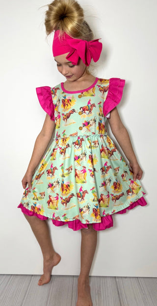 Aqua Rodeo Dress-160 Dress/Romper/Jumpsuit-Clover Cottage-Baby In Bloom