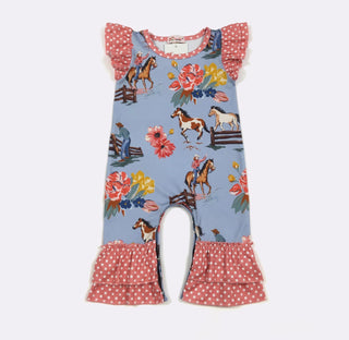 Calamity Jane Blue Romper-160 Dress/Romper/Jumpsuit-Clover Cottage-Baby In Bloom