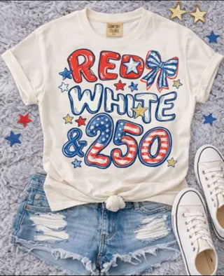 Red, White & 250 | Vintage USA 250th Anniversary Graphic Tee-210 Womens Top-Trendy Chic-Baby In Bloom