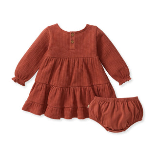 Organic Cotton Dotted Rib Baby Dress & Bloomers - Sequoia Bark