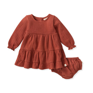 Organic Cotton Dotted Rib Baby Dress & Bloomers - Sequoia Bark