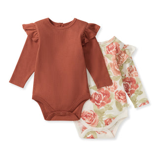 Organic Cotton Long Sleeve Fall Bodysuit 2-Pack | Rust & Floral