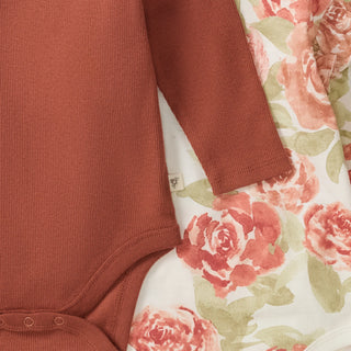 Organic Cotton Long Sleeve Fall Bodysuit 2-Pack | Rust & Floral